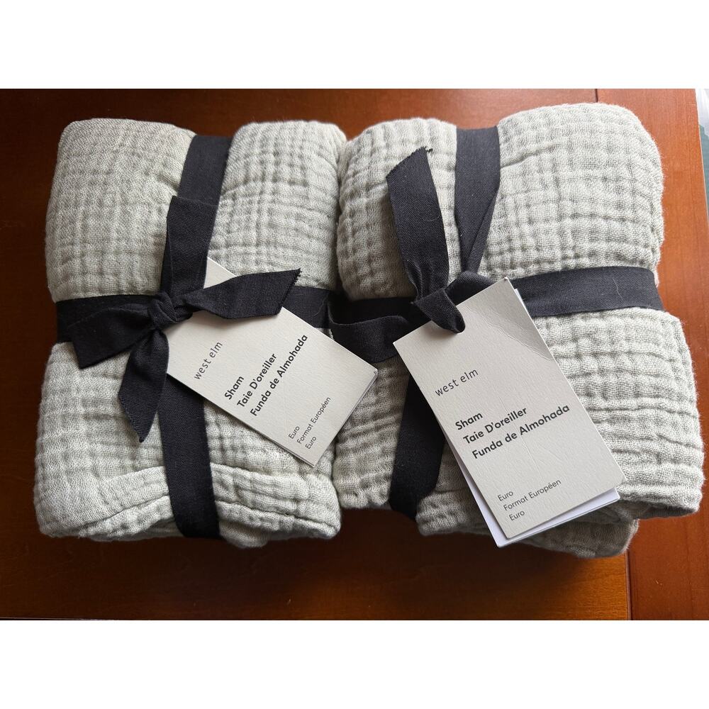 West Elm Dreamy Gauze Cotton Euro Sham Set of 2 Celadon Green New Pillow Cases